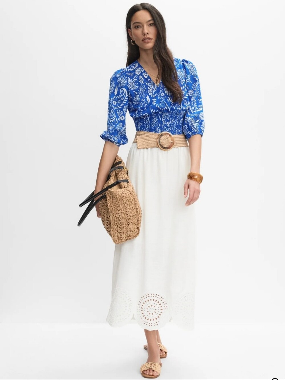 Melanie Lyne Scalloped Hem Maxi Skirt Size 10 Porcelain (White) Linen Blend - Picture 5 of 13